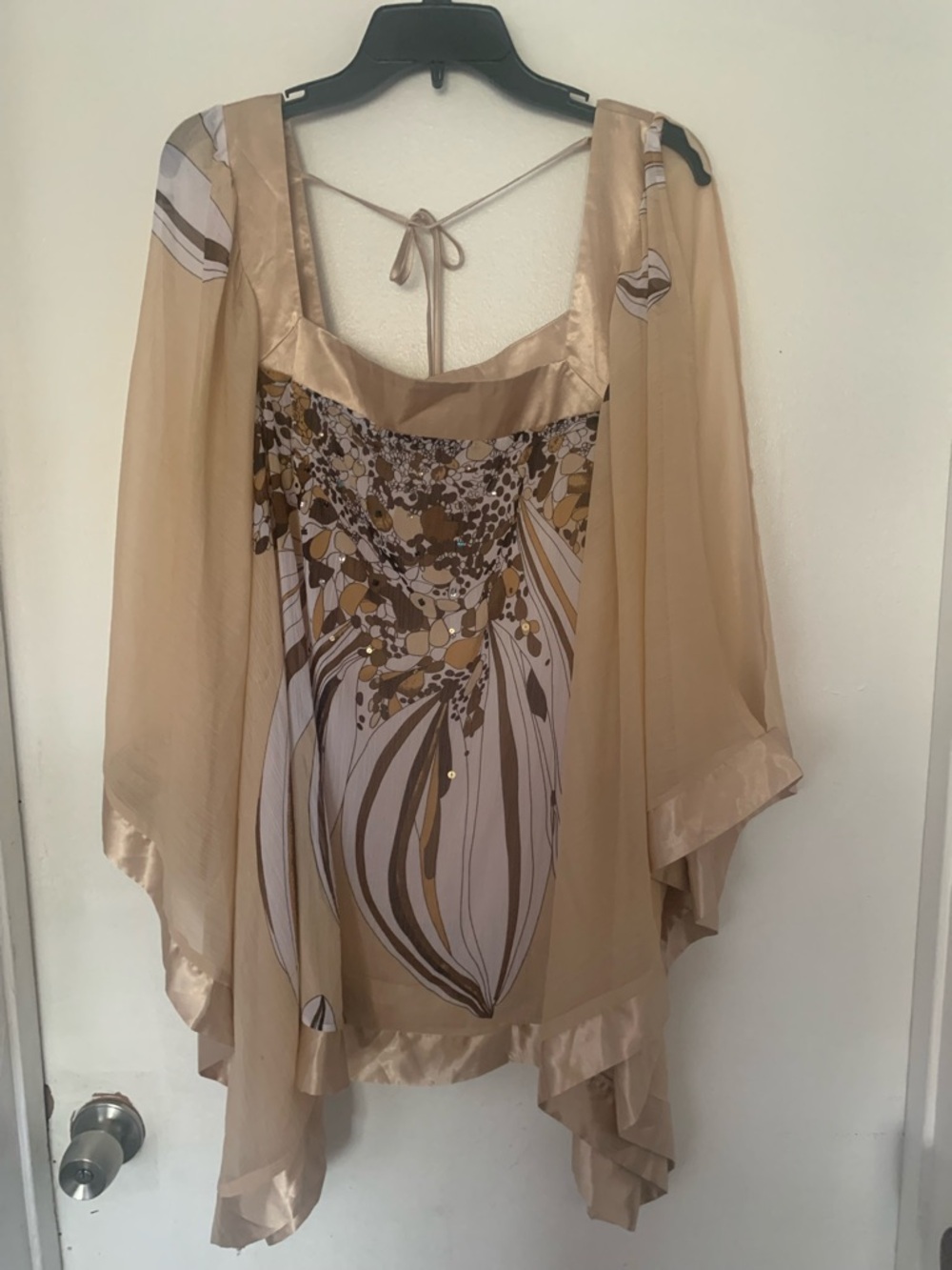Sheer Boho Chic Embellished Flowy Kaftan Style Top Plus Size 3X Beige Statement